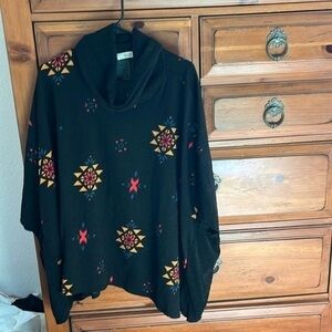 Jade by Jane Black Tribal Poncho One Size NWOT